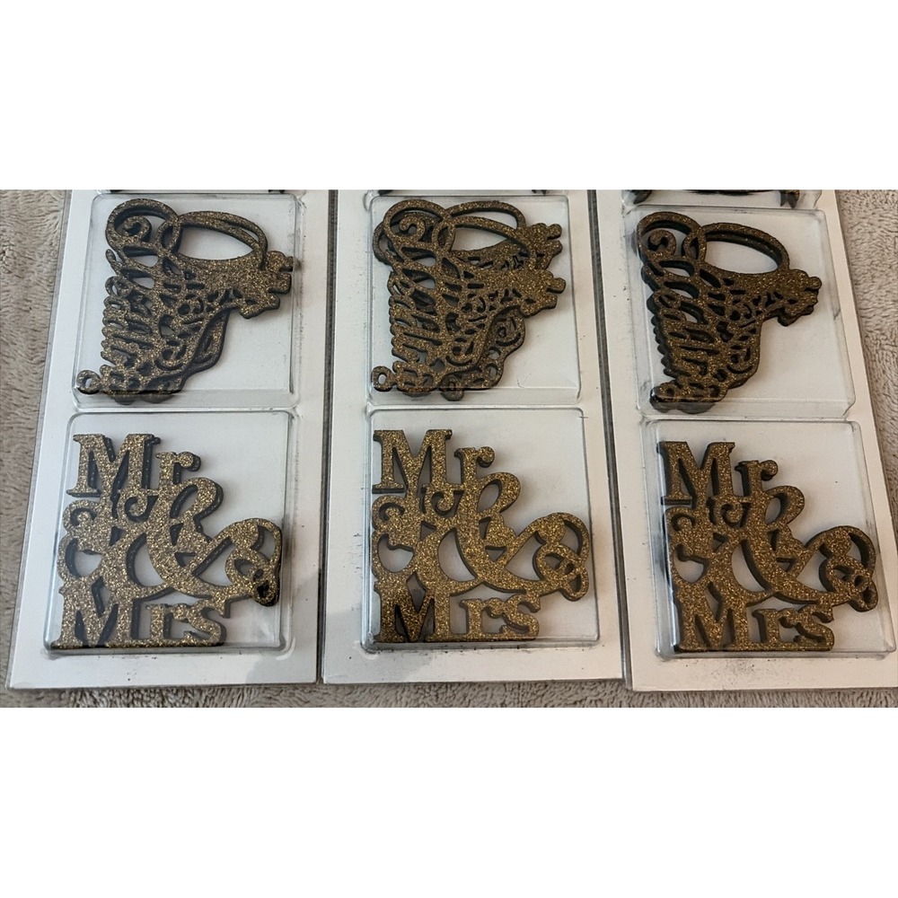 Crafters Square Chipboard Shapes Lot Of 3‎ Glitter Gold Wedding 2 Theme 18 Pcs - Picture 3 of 3